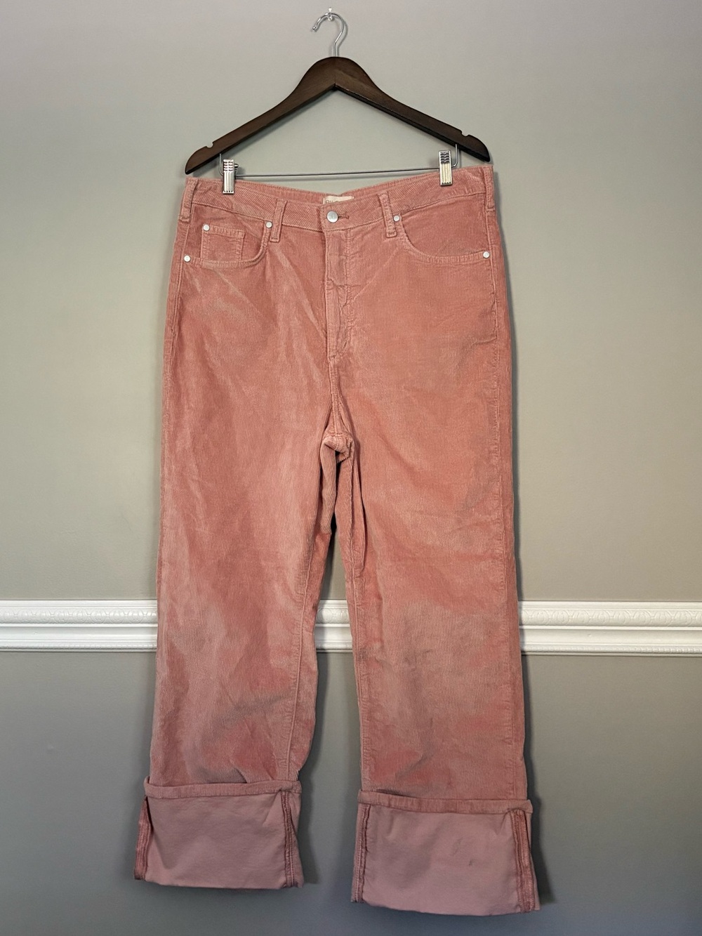 Pilcro Anthropologie Blush Pink Corduroy Cropped Straight Leg Pants 32 - Picture 8 of 13